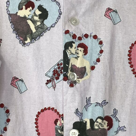 Nick & Nora I Love Lucy Pajama Top Womens Size Medium Flannel Purple Hearts - Picture 4 of 12
